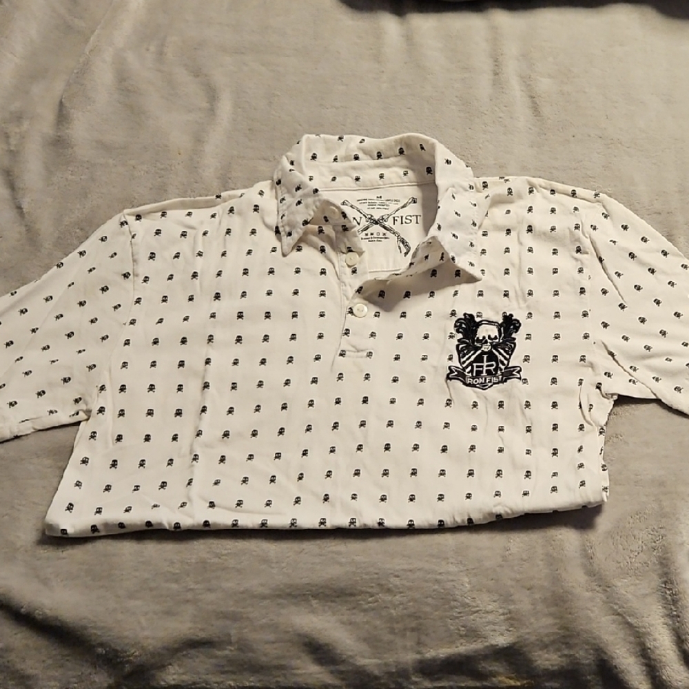Iron Fist White Polo Shirt with Black Pattern